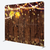 Lofaris Rustic Wood Wall Tension Fabric Backdrop with Autumn Leaves and Bokeh Lights Fall Wedding or Thanksgiving Party